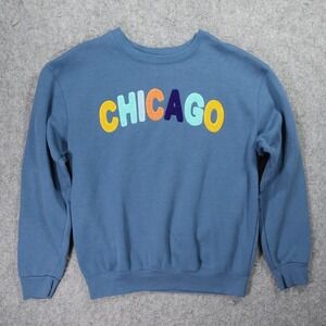 New York Popular Chicago Sweatshirt Unisex L Blue Excellent Vintage Graphic